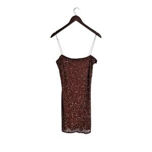 Retrofete Dionne Brown Sequin Beaded Sleeveless Tube Mini Dress Size Large